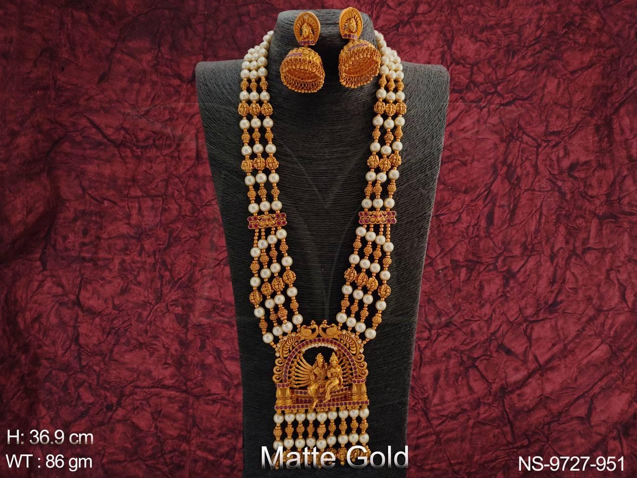 Beautiful Design Fancy Style Temple Jewelry Matte Gold Polish Designer Wear Long  Necklace Set at Rs 2428/piece, Temple Necklace in Mumbai