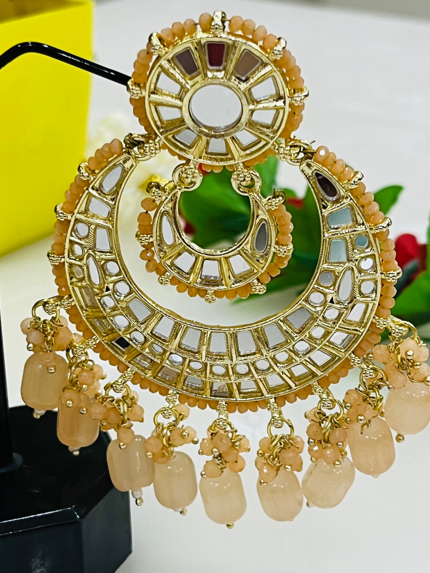 Gold Plated Kundan Glass Mirror Chandbalis