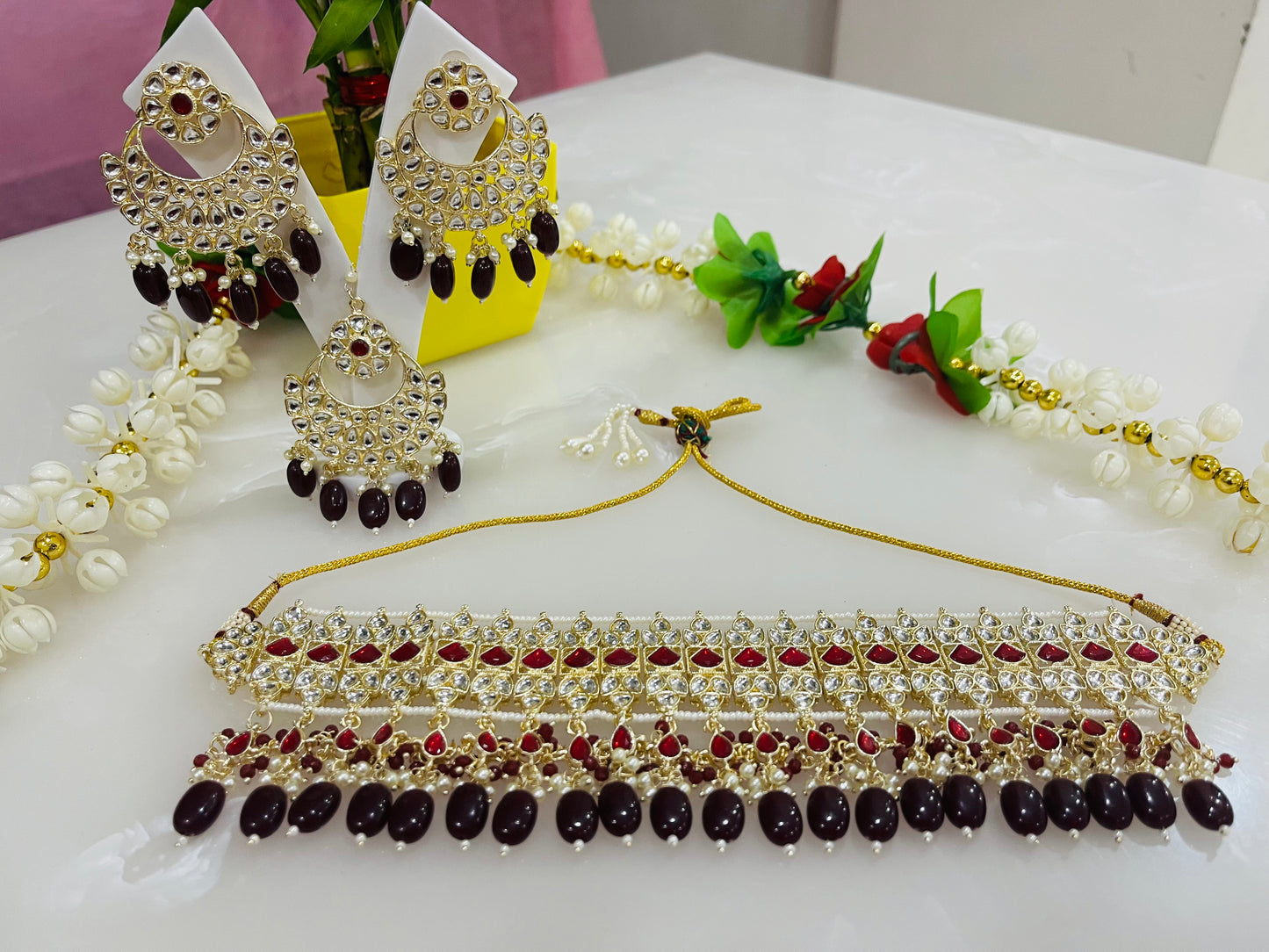 Beautiful Wine Choker Necklace Set