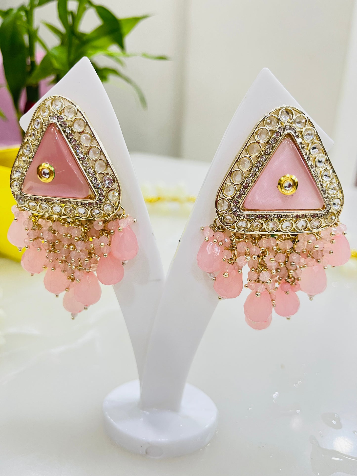 Beautiful Monalisa Stone Gold Plated Earrings
