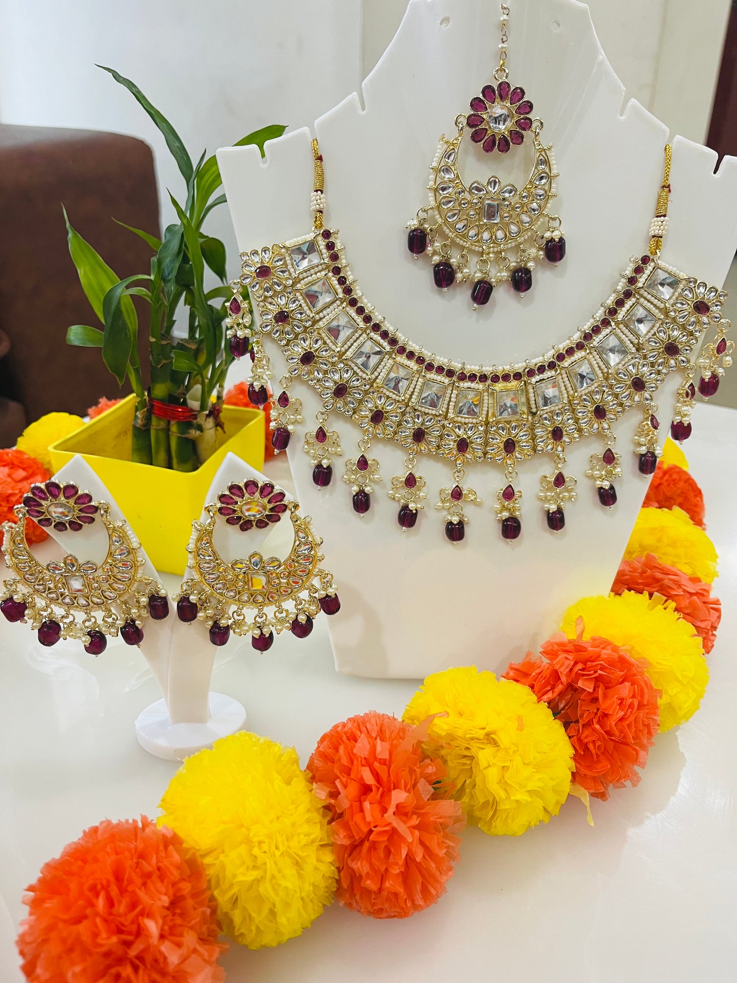 Heavy Designer Gold Plated Kundan AD Necklace set