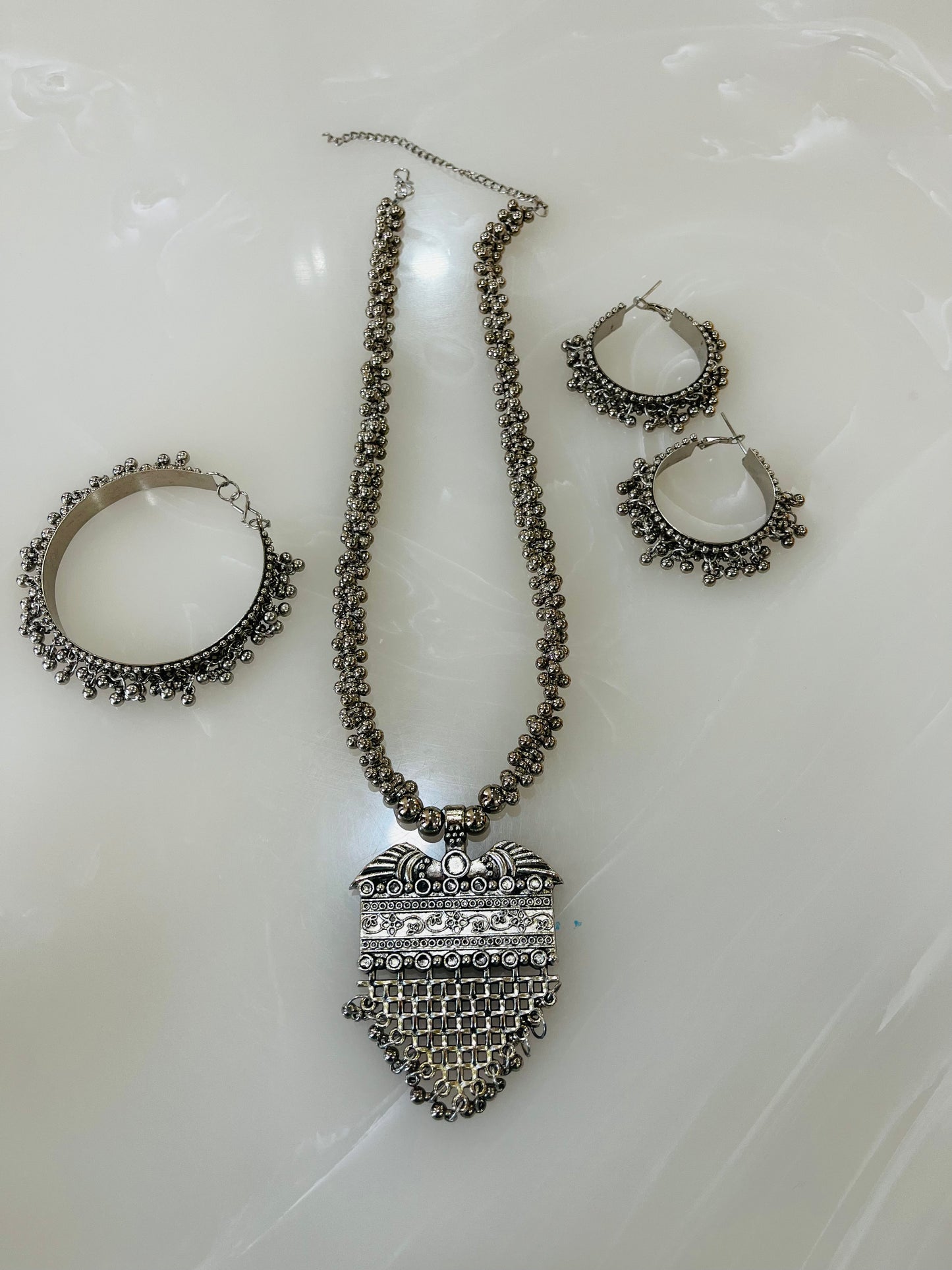 Long oxidized necklace combo set