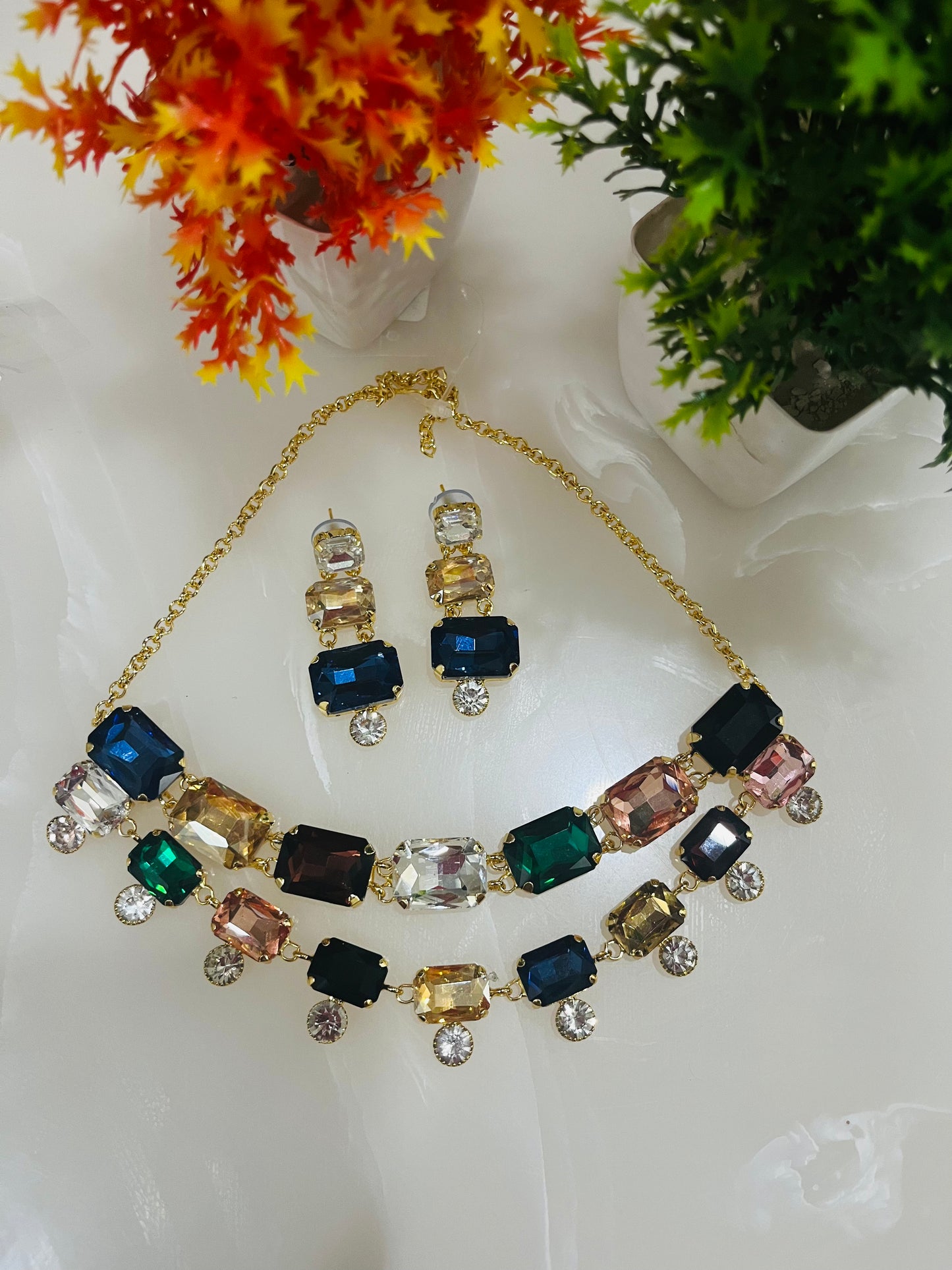 Western High Gold Polish Korean Short Necklace Set