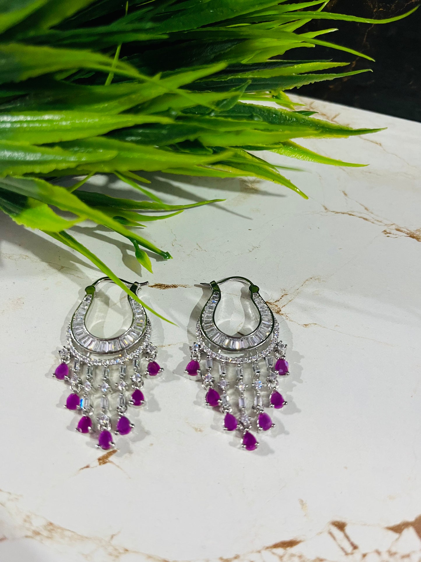 CZ Purple Hoops Earrings
