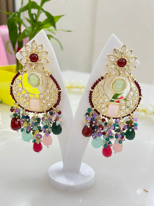 Designer Kundan Pearl Beads Earrings
