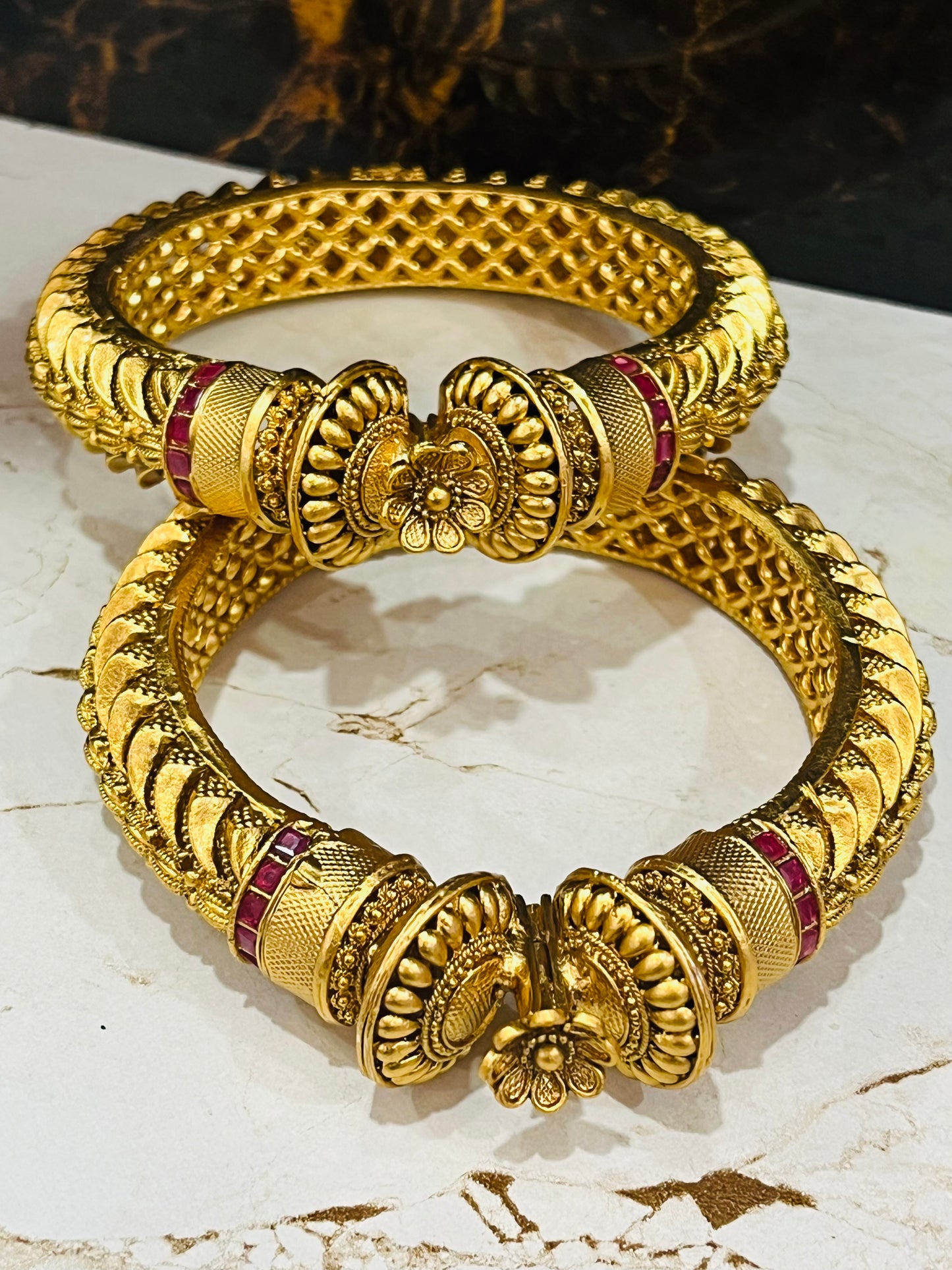 Antique Gold Plated Flower Openable Bangles