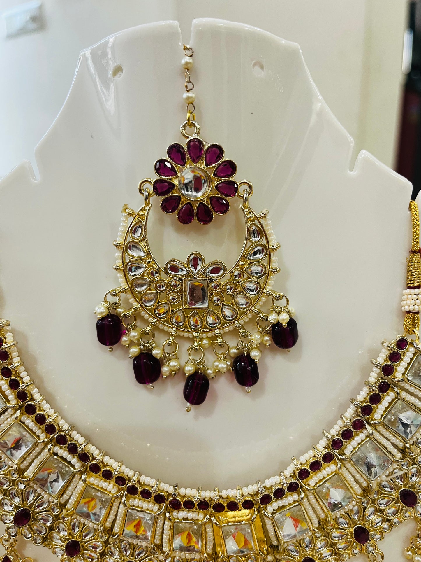Heavy Designer Gold Plated Kundan AD Necklace set