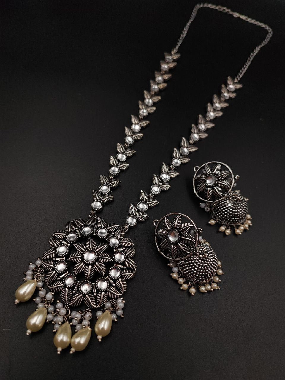 Beautiful Oxidized Necklace with Jhumkis