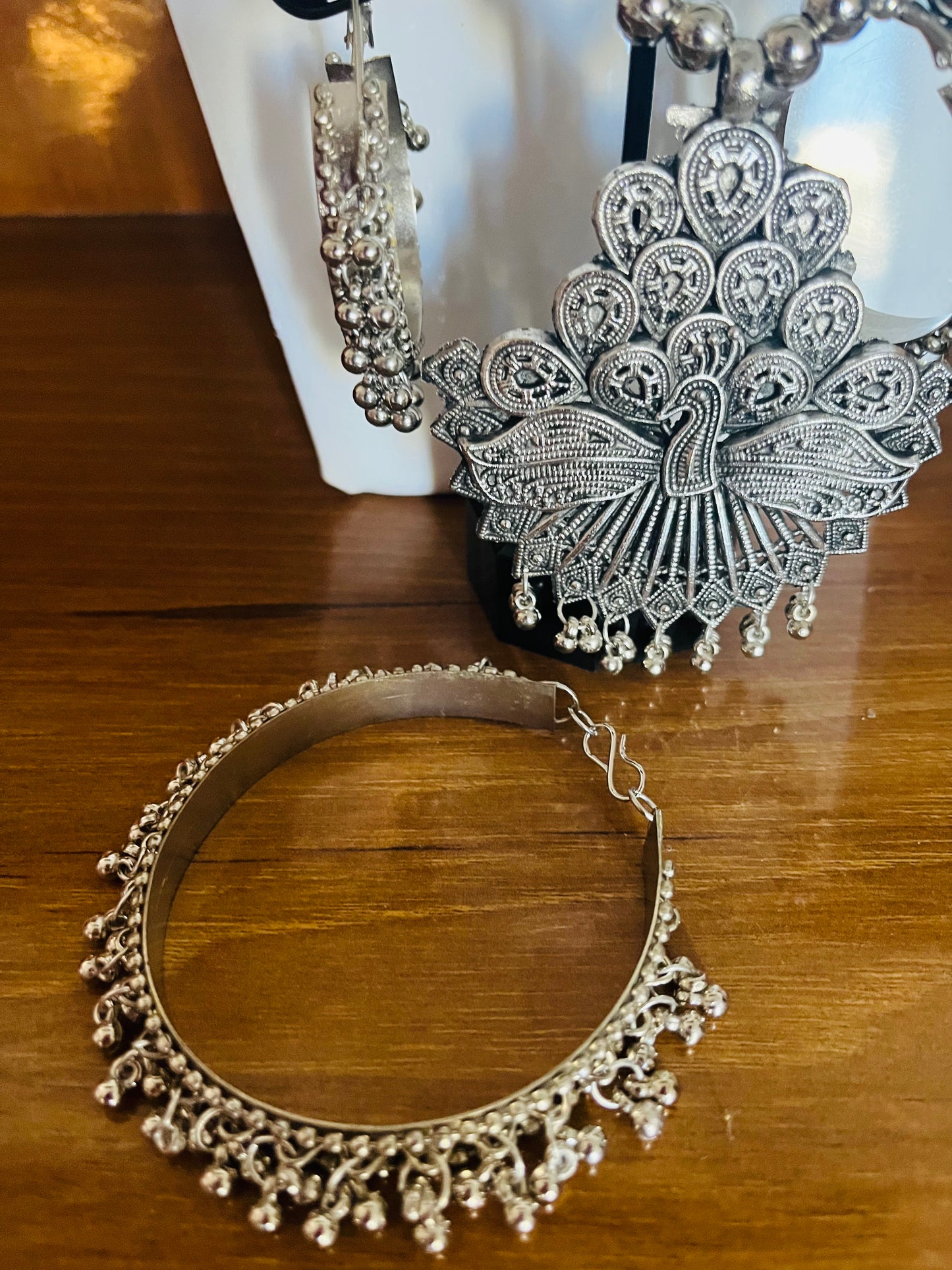 Peacock oxidized long necklace combo set
