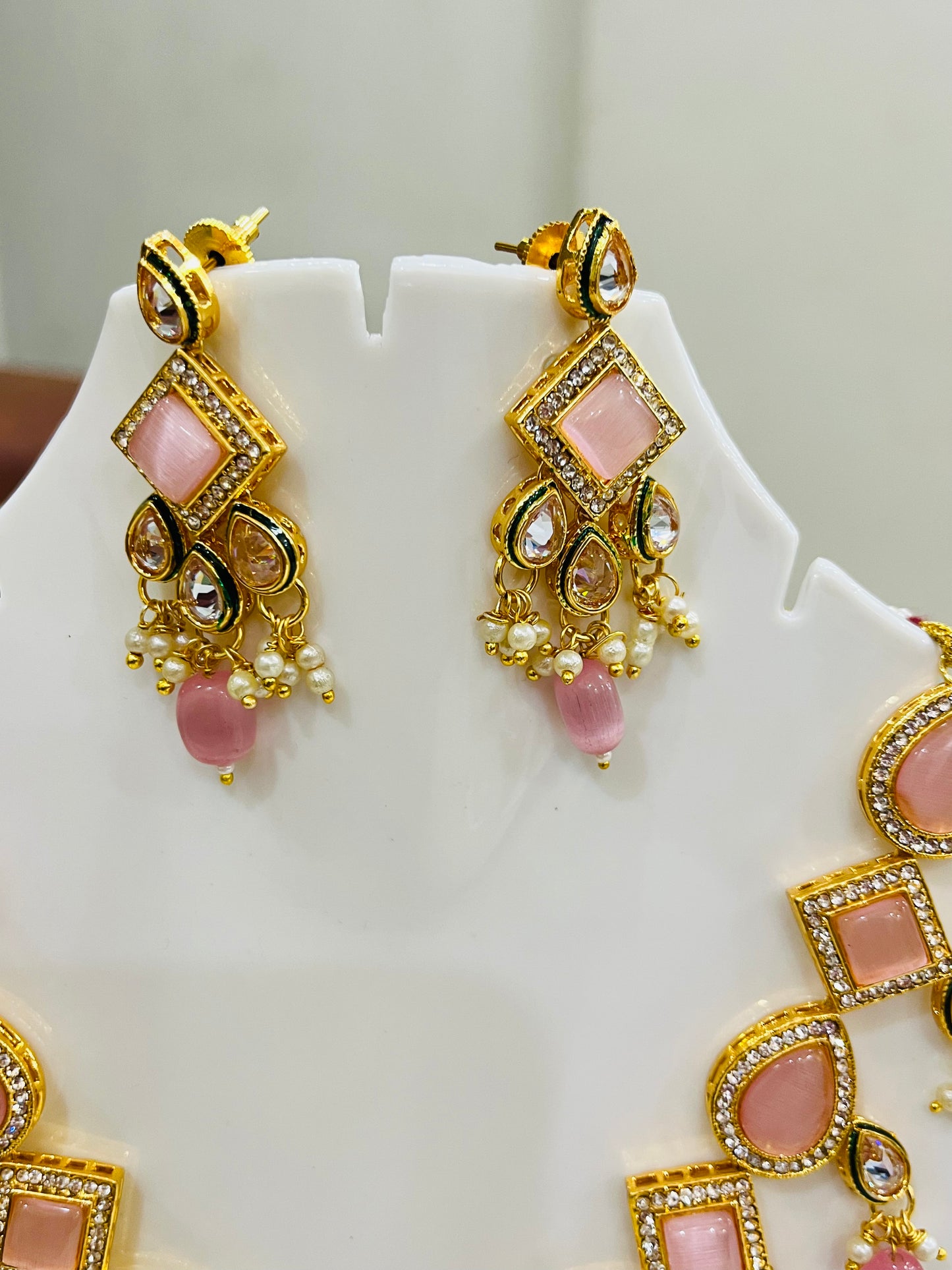 Partywear Designer Gold Plated Kundan AD Necklace Set