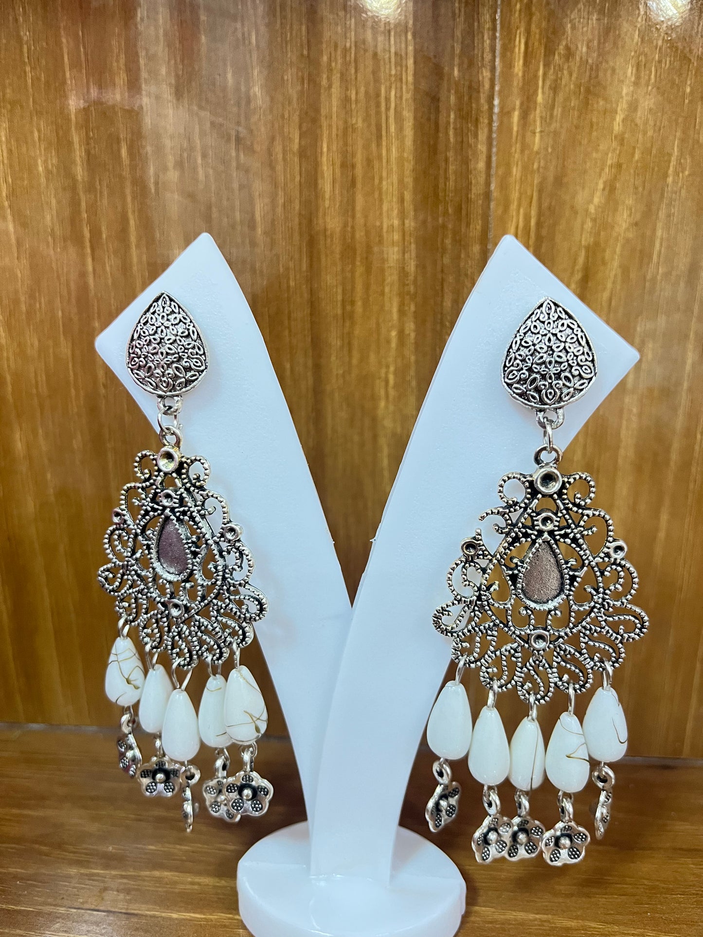 Beautiful oxidized white dangler earrings