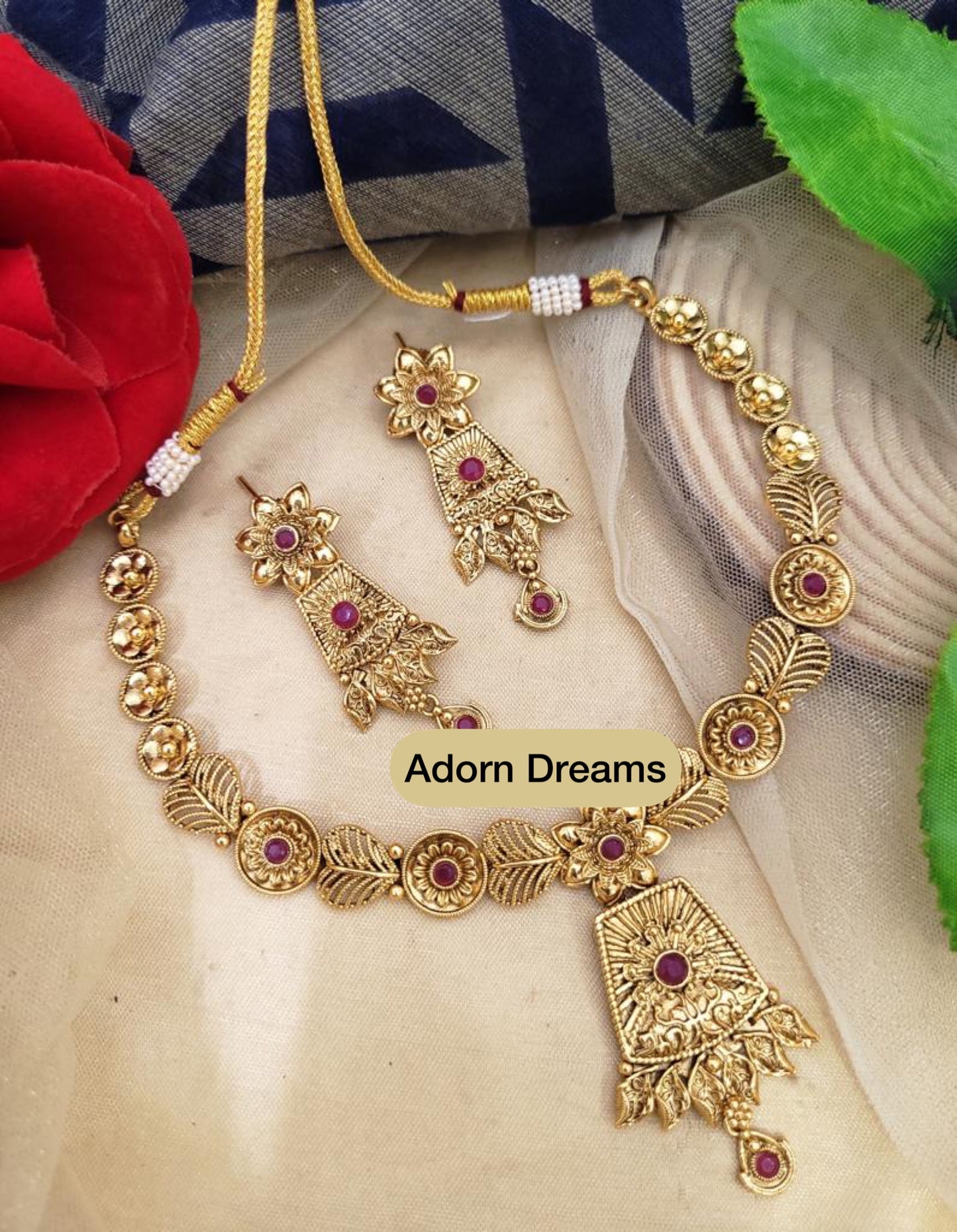 Beautiful Antique Gold Plated Party Wear Necklace Set