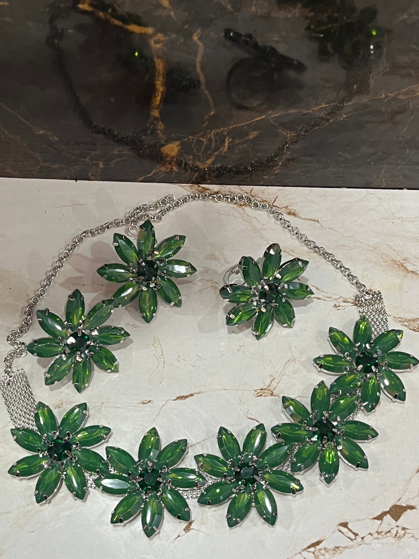 Korean Crystal Flower Choker Necklace Set